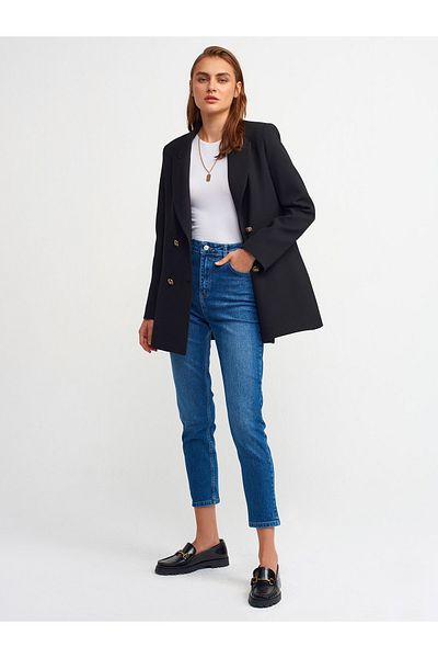Dilvin High Waist Lycra Navy Blue Mom Trousers