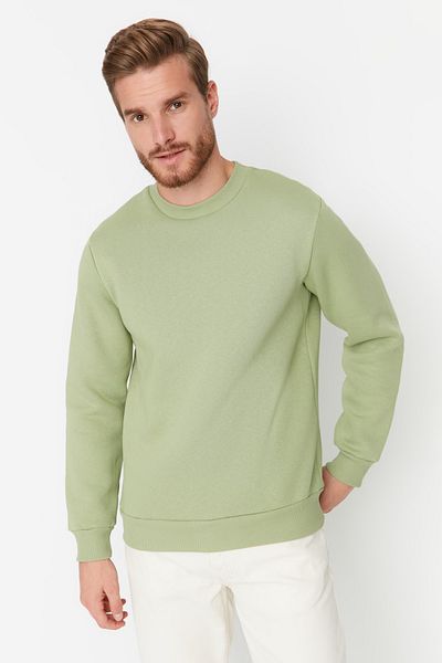 Trendyol Collection Grünes Sweatshirt mit Rundhalsausschnitt, regulärem/normalem Schnitt, Mystic-Aufdruck und Fleece-Innenseite TMNAW23SW00303