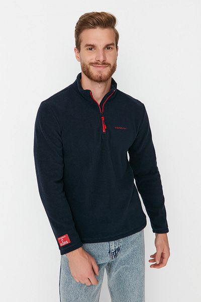 Trendyol Collection Fleecová mikina se stojáčkem v námořnické modré barvě proti žmolkování - Tmnaw23Sw00036