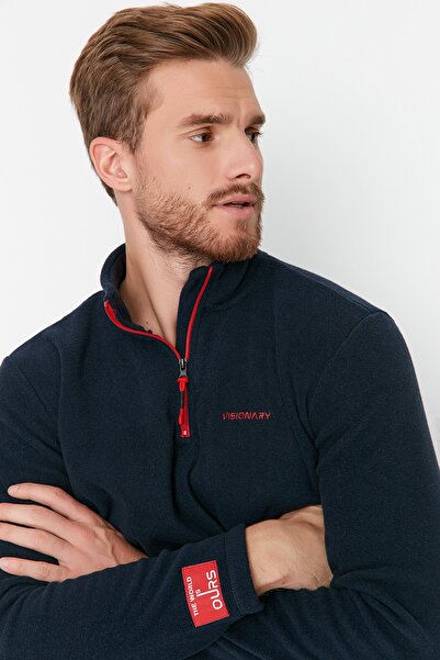 Trendyol Collection Φούτερ φλις με φερμουάρ με φερμουάρ σε μπλε γιακά - TMNAW23SW00036