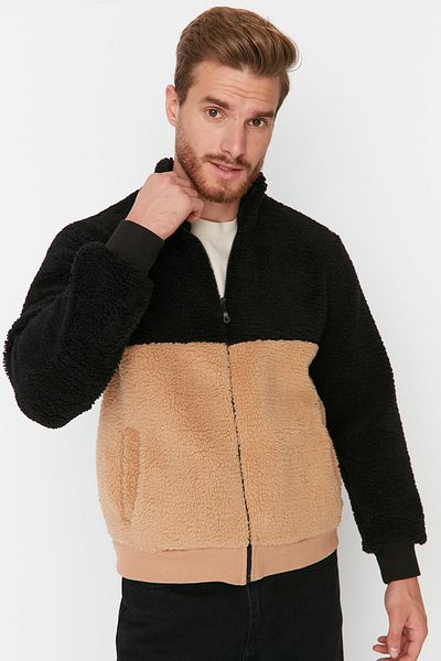Trendyol Collection Μαύρο βελούδινο μπλουζάκι φούτερ - γιακάς, φερμουάρ - TMNAW23SW00179