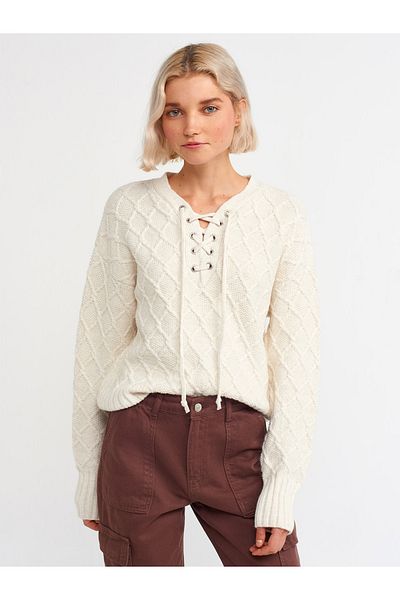 Dilvin 10266 Lace-up Hair Weave Sweatshirt-ecru