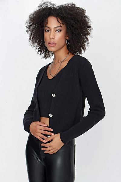 CHUBA Women's Strappy Athlete - Cardigan Melange Double Knitwear Set Black 23w317