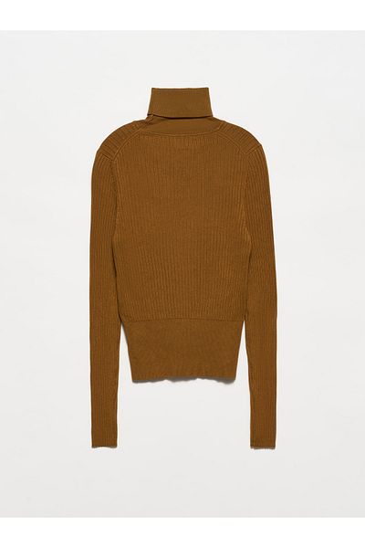 Dilvin Emila Women's Khaki Turtleneck Ribbed Basic Sweater