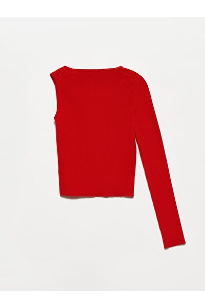 Dilvin 10231 Yan V Yaka Tek Kol Kazak-kırmızı