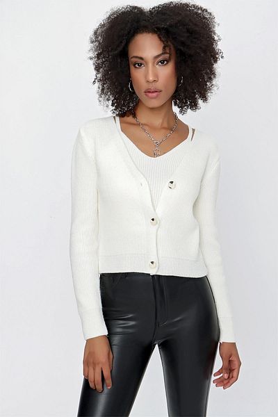 CHUBA Women's Strappy Athlete - Cardigan Melange Double Knitwear Set Ecru 23w317