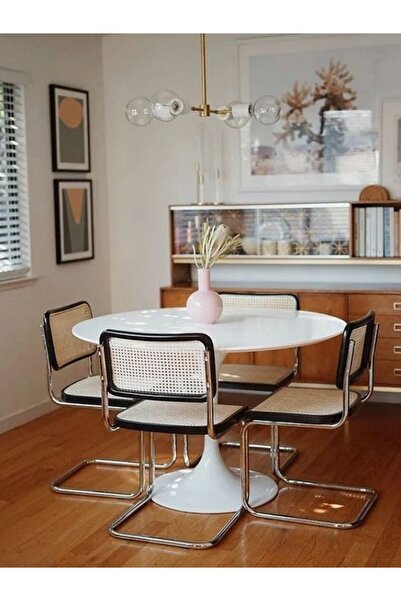 Evka Tulip Beyaz Masa Çap 100 Beyaz Lake, Yemek Masası, Mutfak Masası