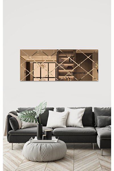 Decorita Ayna - Bronz Ayna - Baklava Desenli Ayna - 130cm X 50cm