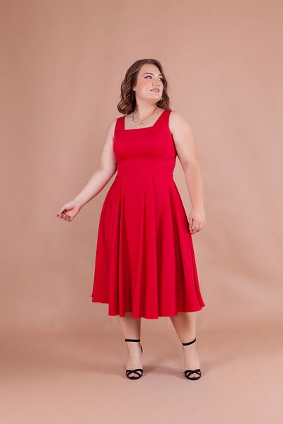 Bidoluelbise Women's Plus Size Square Collar Midi Length Dress
