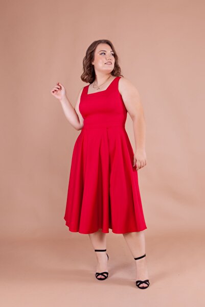 Bidoluelbise Women's Plus Size Square Collar Midi Length Dress