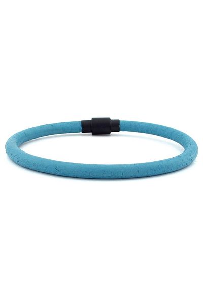 Solfera Light Blue Color Antique Leather Black Clip Men's Bracelet M024d