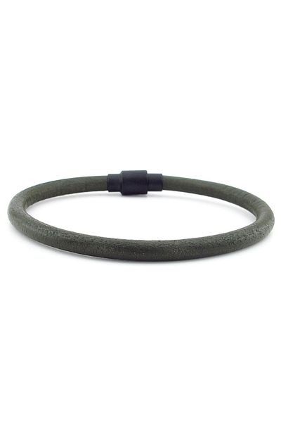 Solfera Khaki Green Original Leather Black Clip Men's Bracelet M024c