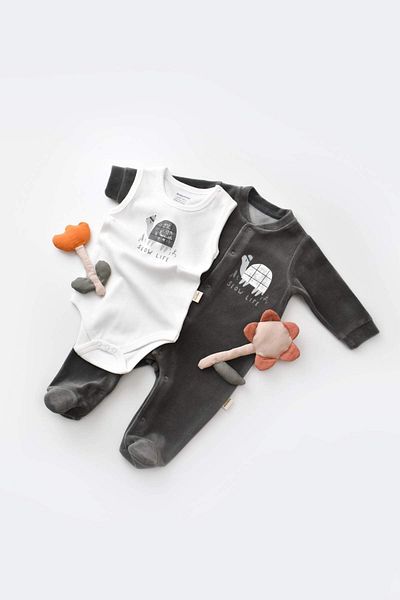 BabyCosy Set de salopete și body cu picioare din catifea țestoasă