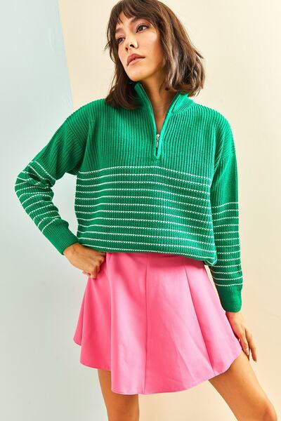 Bianco Lucci Γυναικείο πλεκτό πουλόβερ με ριγέ φερμουάρ