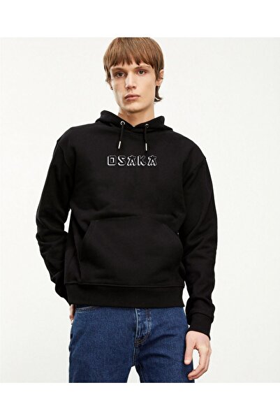 Trend Sizde Hanorac negru unisex cu glugă cu imprimeu Osaka