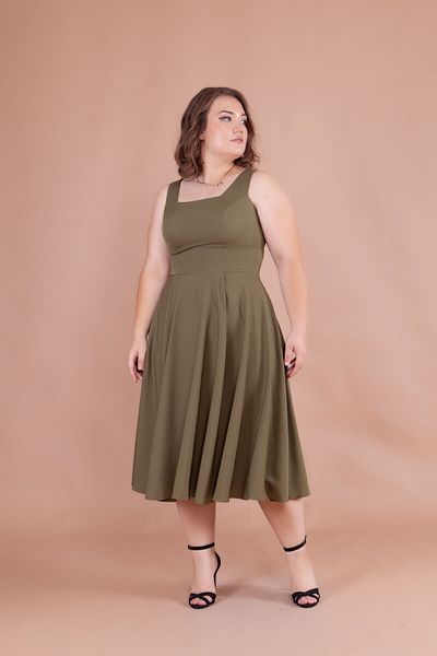 Bidoluelbise Women's Plus Size Square Collar Midi Length Dress