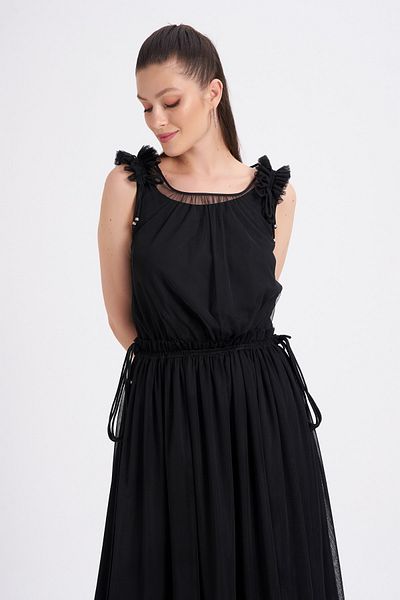 Balizza Blz-neck Strap Mini Tulle Detailed Dress