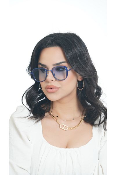 TomyHelf Women's Sunglasses Square Rectangle Blue Frame Blue Glass
