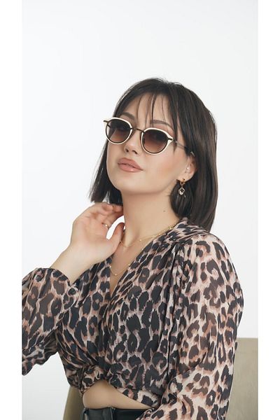 TomyHelf Women's Sunglasses Oval Cream Frame Brown Glass