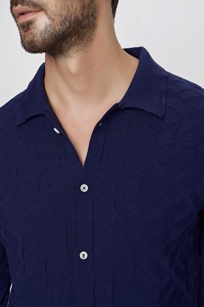 CHUBA Ανδρικό πουκάμισο με μακρυμάνικο πλεκτό με κανονική εφαρμογή Navy Blue 23w211