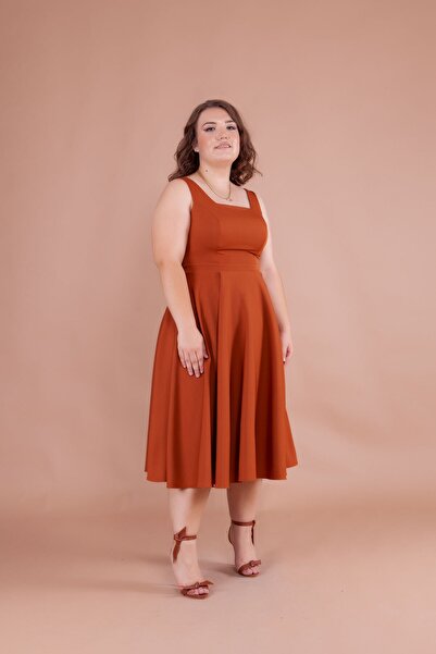 Bidoluelbise Γυναικείο Μίντι Φόρεμα με τετράγωνο γιακά