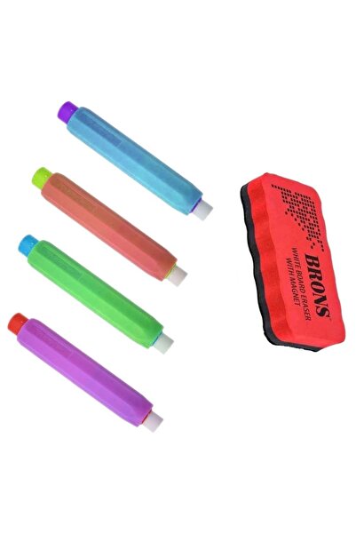 Mashotrend 4 Adet Tebeşir Kalemi + 1 Adet Mıknatıslı Silgi - Tebeşir Tutucu K...