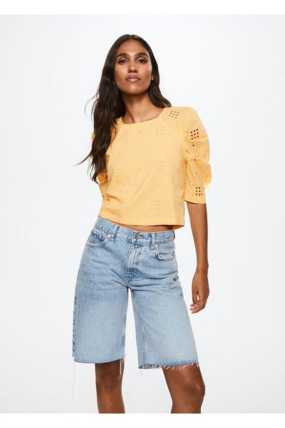 MANGO Woman Crop halenka s nafouknutými rukávy