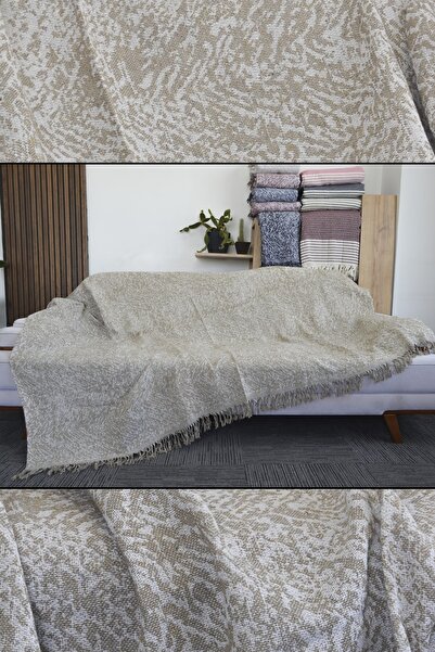 Mutlu Çeyiz Diva Cotton Sofa Bed Cover 170x220 Cm Beige Double Sided Use Sofa Cover| Sofa Shawl