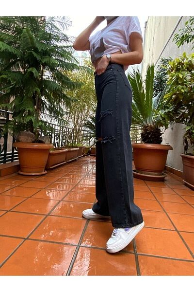 LİMABEL Blugi Palazzo negri rupti din Lycra Colorfast