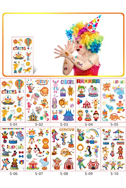 Bluoksweet 10 Yaprak Sirk Temalı Çocuk Geçici Dövme