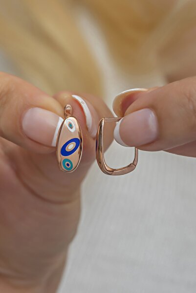 Nereze 925 Ayar Gümüş Rose Lazer Mineli Nazar Model Küpe