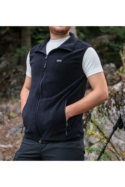 Huğlu Navy Blue Two-Pocket Zippered Fleece Vest