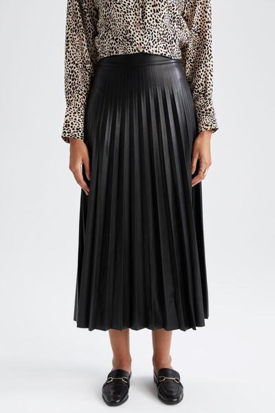 DeFacto Maxi skládaná sukně z umělé kůže