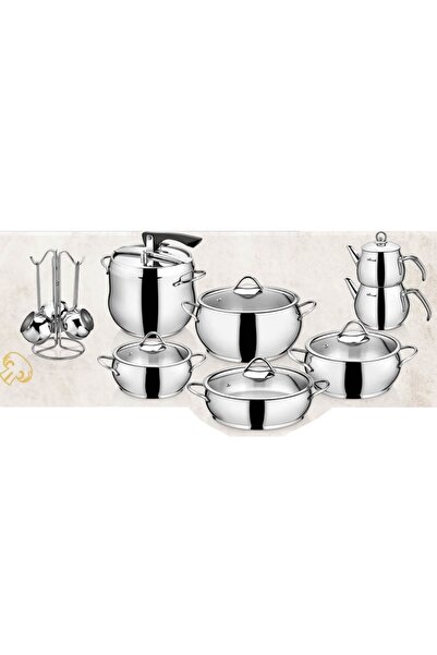 SAFINOX Bella 18 Parça Çelik Tencere Seti Tel Kulp Çeyiz Seti