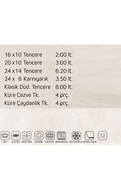 SAFINOX Bella 18 Parça Çelik Tencere Seti Tel Kulp Çeyiz Seti