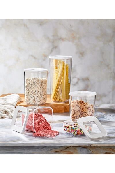 VİP AHMET Set of 5 Transparent White Lid Square Storage Containers