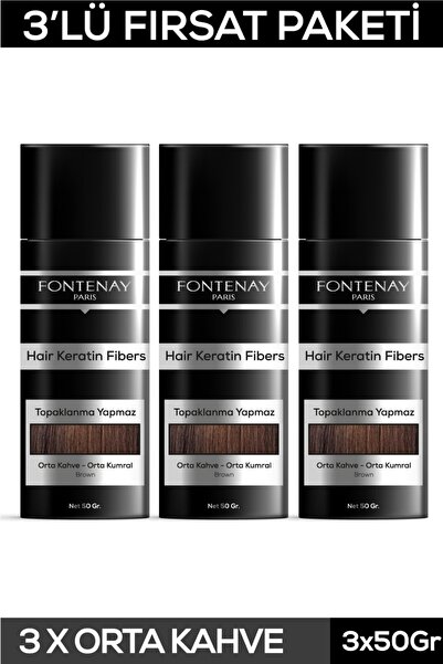 Fontenay Saç Dolgunlaştırıcı Keratin Fibers Orta Kahve Topik Saç Tozu 50gr X3