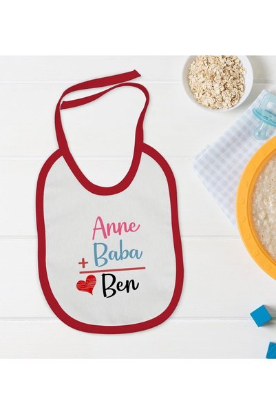 Bk Gift Kids Mother and Father Designed Red Baby Food Bib-1