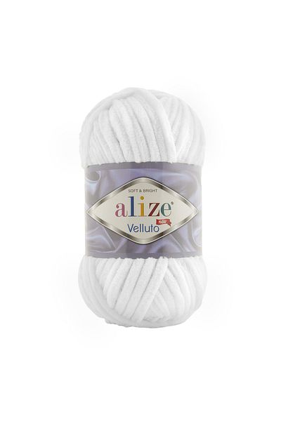 Alize White Velluto Velvet - 55 Wool Color Code with Lanyard Yarn Hand Knitting