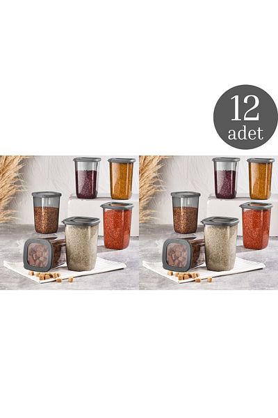 Comprox Vip Ahmet 12-Piece 1200ml Set with Label Smoked Beach Square Storage Container Set Erzak Storage Container Jar