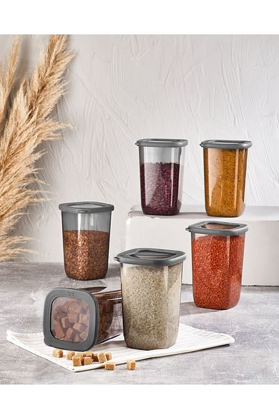 Comprox Vip Ahmet 12-Piece 1200ml Set with Label Smoked Beach Square Storage Container Set Erzak Storage Container Jar