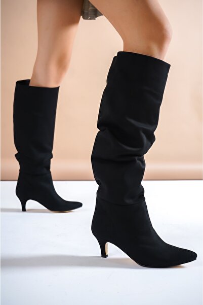 TOPUK Γυναικείες μαύρες καστόρινες καουμπόικες μπότες Adessa