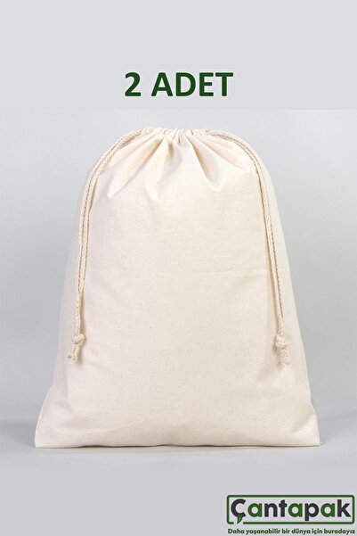 ÇANTAPAK كيس / كيس / منظم من القماش الخام مقاس 40 × 50 (قطعتين)