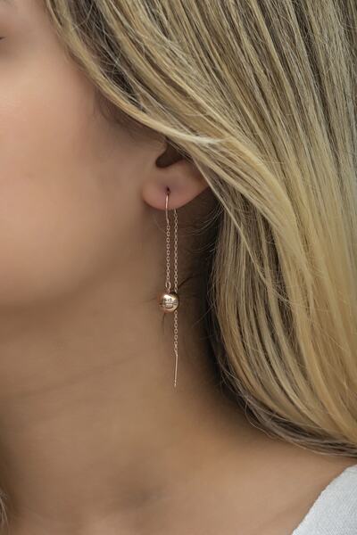 Nereze 925 Ayar Gümüş Minik Rose Toplu Zincir Küpe