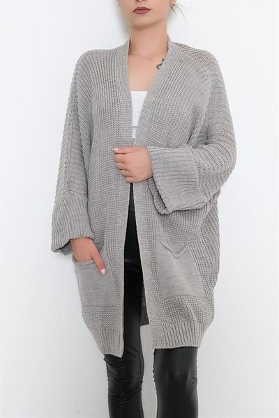 Modaymış Gray Loose Cardigan Double Sleeve - 8588.1323