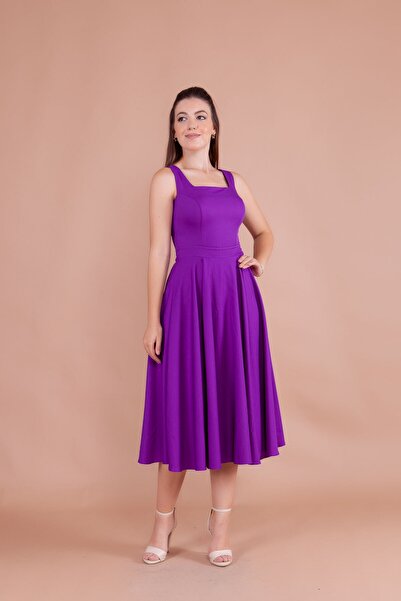 Bidoluelbise Γυναικείο φόρεμα μίντι με τετράγωνο λαιμό