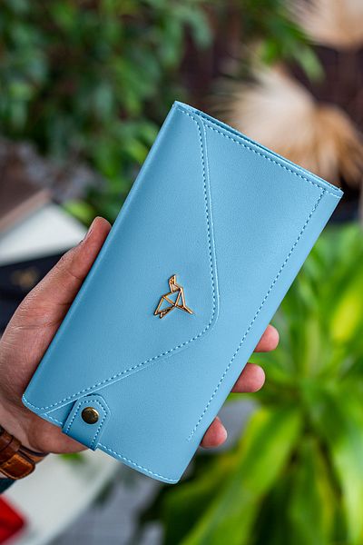 Garbalia Envelope Model Baby Blue Women's Wallet with Envelope Compartment for Phone and Coins