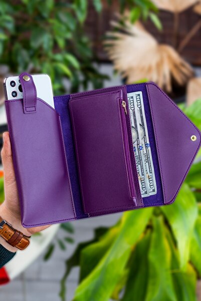 Garbalia Envelope Telefon Ve Bozuk Para Bölmeli Zarf Model Mor (MÜRDÜM) Cüzdan