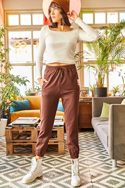 Olalook Γυναικεία φούτερ με λεπτή ελαστική μέση με τσέπη και ραφές -00000063