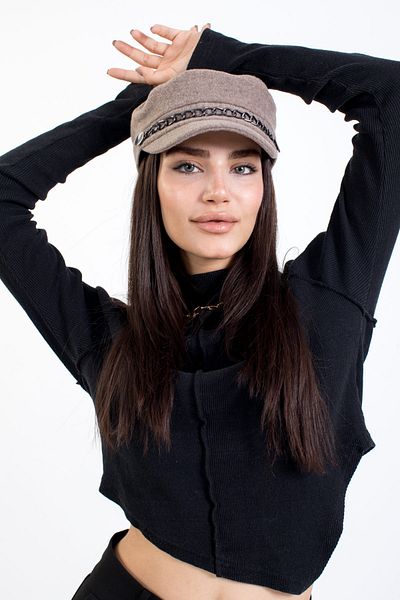 LadyColor Women's Hat with Chain Accessory Stitching Fabric Mink